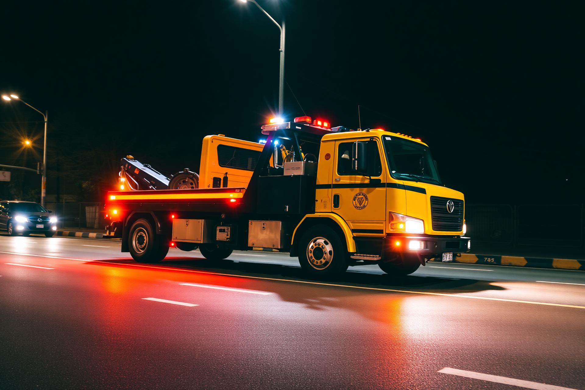 Guincho amarelo da New Guinchos em atendimento noturno em Itajaí